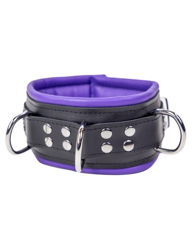 Collier rembourré en cuir 3 Anneaux D Violet