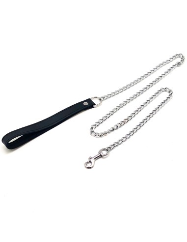 Laisse en cuir avec Chaîne en métal 1m