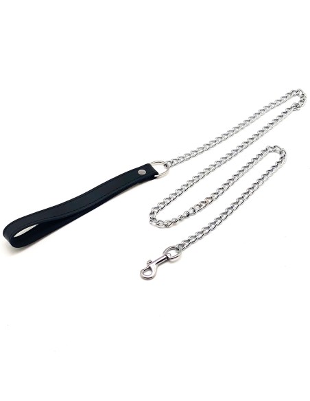 Laisse en cuir avec Chaîne en métal 1m