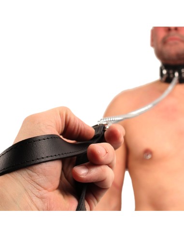 Laisse en cuir avec Chaîne en métal 1m