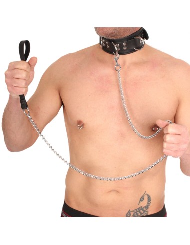 Laisse en cuir avec Chaîne en métal 1m
