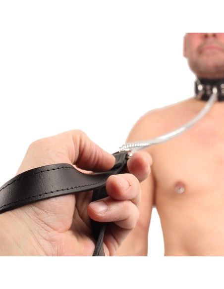 Laisse en cuir avec Chaîne en métal 1m