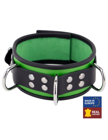 Collier en cuir 3 Anneaux D Vert-Noir