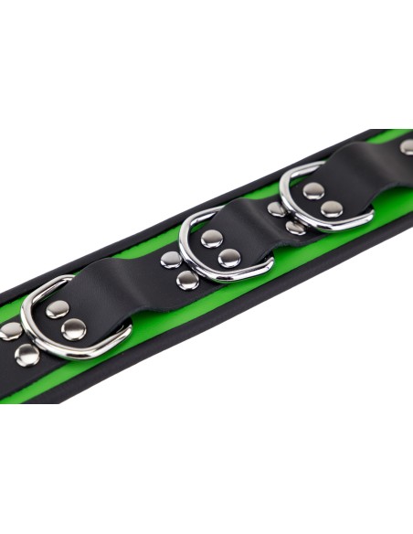 Collier en cuir 3 Anneaux D Vert-Noir