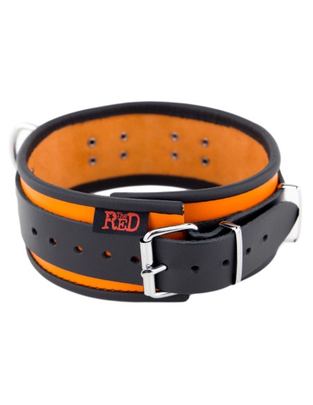 Collier en cuir 3 Anneaux D Orange-Noir