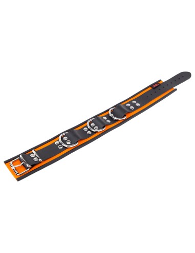 Collier en cuir 3 Anneaux D Orange-Noir