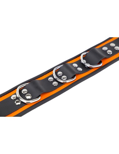 Collier en cuir 3 Anneaux D Orange-Noir