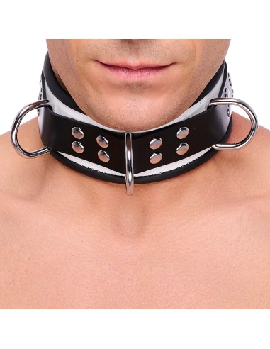 Collier en cuir 3 Anneaux D Blanc-Noir
