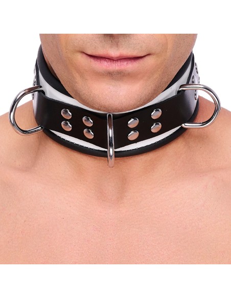 Collier en cuir 3 Anneaux D Blanc-Noir
