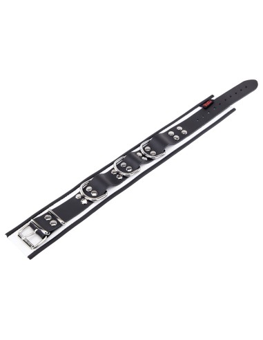 Collier en cuir 3 Anneaux D Blanc-Noir