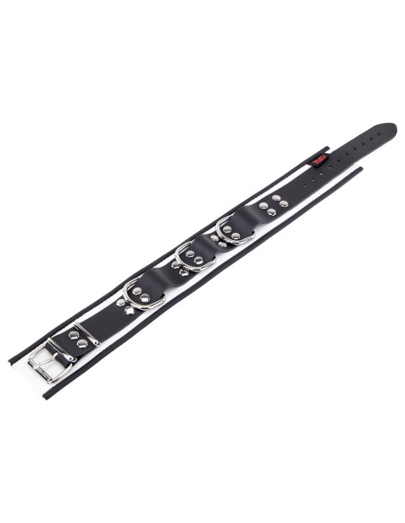 Collier en cuir 3 Anneaux D Blanc-Noir