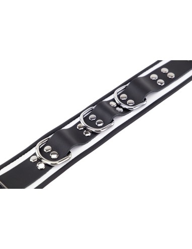 Collier en cuir 3 Anneaux D Blanc-Noir