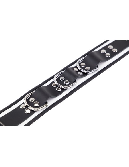 Collier en cuir 3 Anneaux D Blanc-Noir
