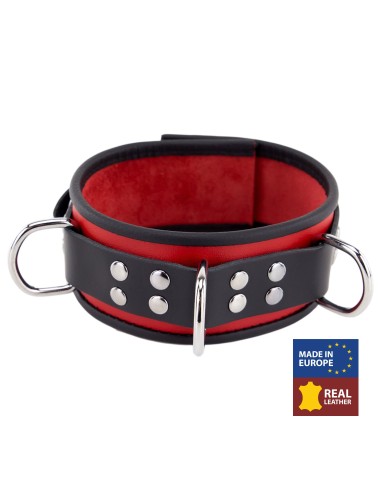 Collier en cuir 3 Anneaux D Rouge-Noir