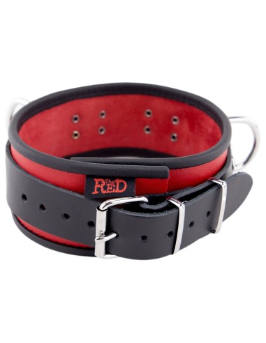Collier en cuir 3 Anneaux D Rouge-Noir