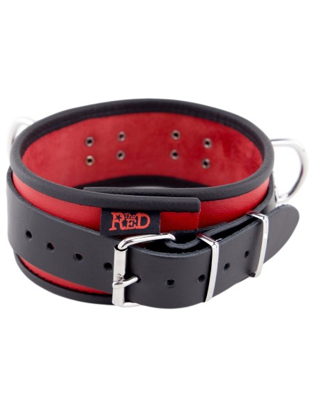 Collier en cuir 3 Anneaux D Rouge-Noir