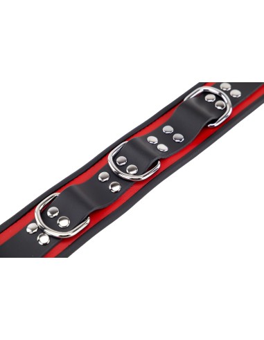 Collier en cuir 3 Anneaux D Rouge-Noir