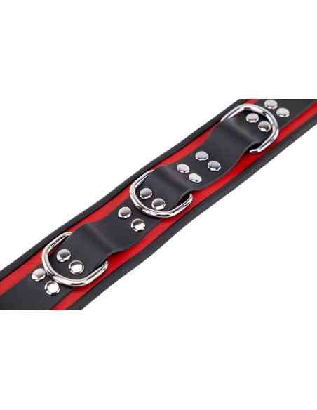 Collier en cuir 3 Anneaux D Rouge-Noir