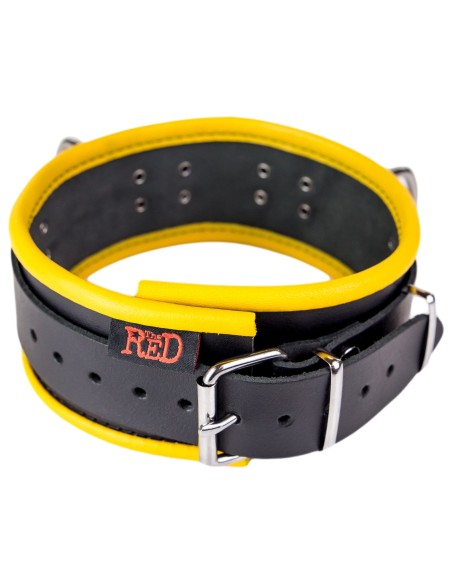 Collier en cuir - 3 anneaux D - Noir/ Jaune