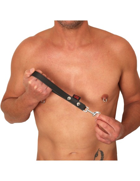 Laisse courte en cuir Noire